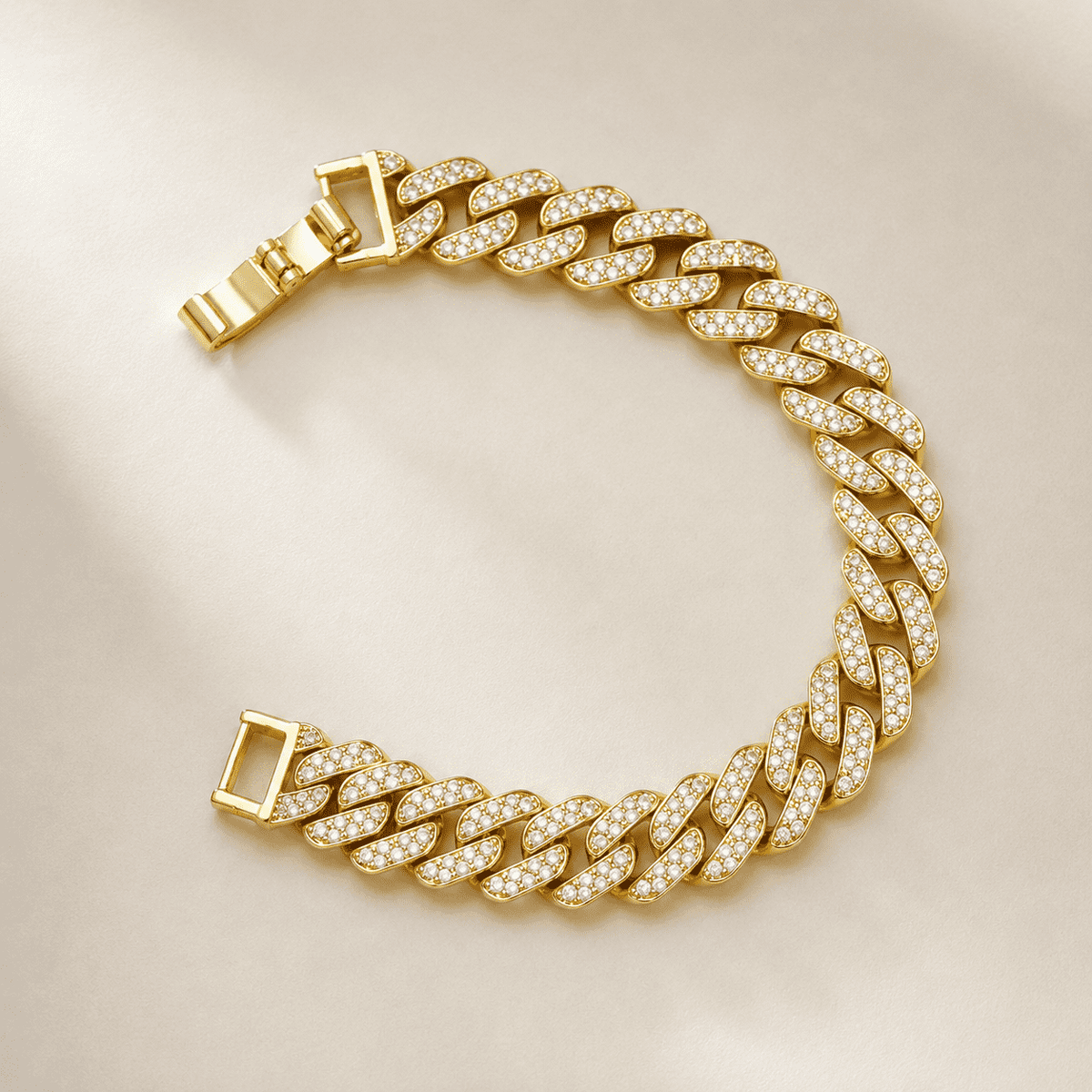 The "Rich Auntie" Pavé Chain — Gold Plated Pavé Cuban Bracelet by House of Zena, side angle