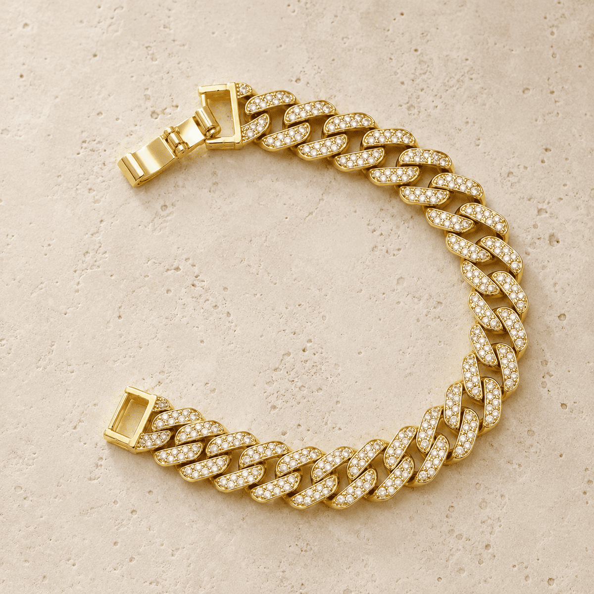 The "Rich Auntie" Pavé Chain — Gold Plated Pavé Cuban Bracelet by House of Zena, close-up detail