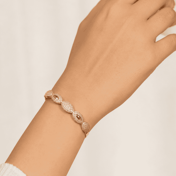 The Olive Leaf Open Cuff — Gold Plated Marquise Bangle by House of Zena, front view — Anti-Tarnish Waterproof Jewellery | House of Zena