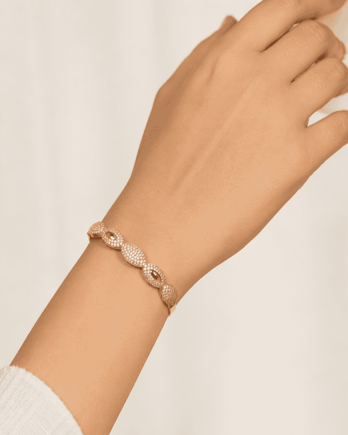 The Olive Leaf Open Cuff — Gold Plated Marquise Bangle by House of Zena, front view