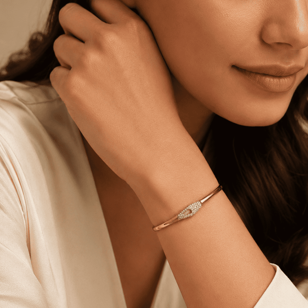 The "Locked In" Hinge Bangle — Gold Plated Lock Bangle by House of Zena, front view — Anti-Tarnish Waterproof Jewellery | House of Zena