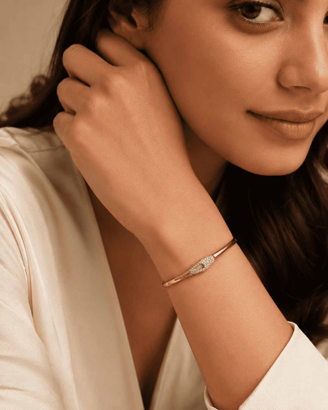 The "Locked In" Hinge Bangle — Gold Plated Lock Bangle by House of Zena, front view