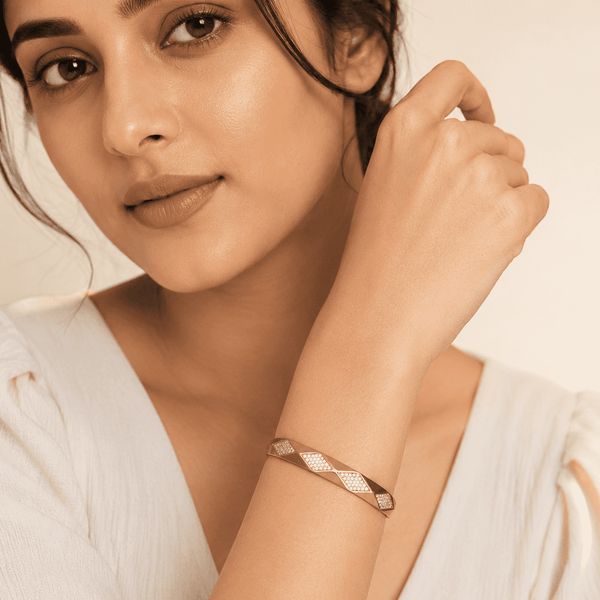 The Diamond Cut Mirror Bangle — Gold Plated Prism Bangle by House of Zena, front view — Anti-Tarnish Waterproof Jewellery | House of Zena