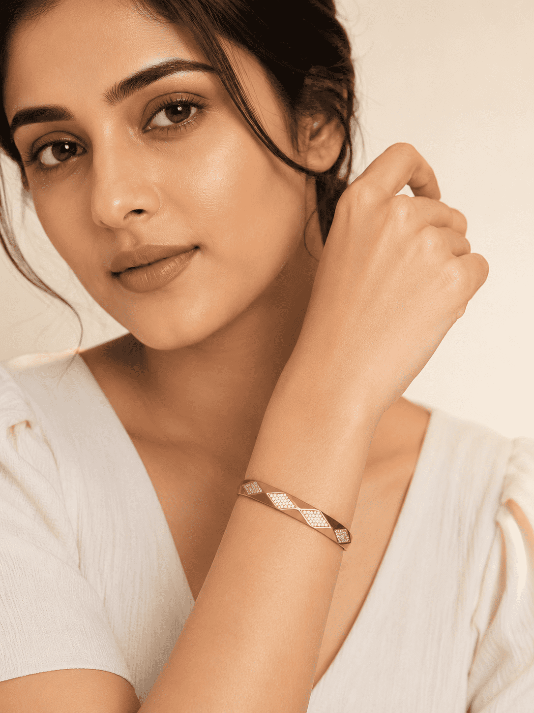 The Diamond Cut Mirror Bangle — Gold Plated Prism Bangle by House of Zena, front view