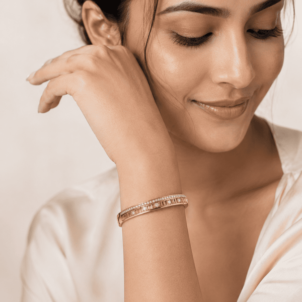 The Golden Highway Pavé Bangle — Gold Plated Golden Linea Bangle by House of Zena, front view — Anti-Tarnish Waterproof Jewellery | House of Zena