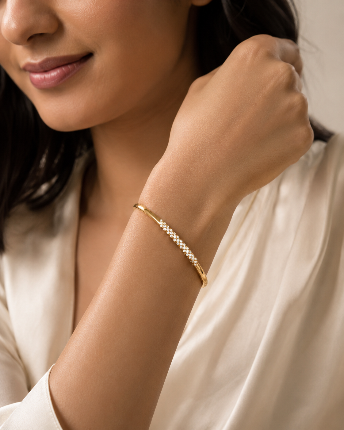 The Sparkling Donut Bangle — Gold Plated Pavé Bangle by House of Zena, front view — Anti-Tarnish Waterproof Jewellery | House of Zena