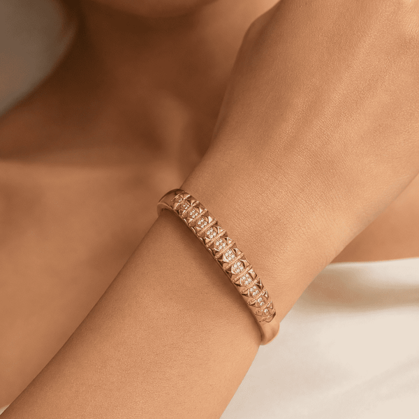 The Rock & Roll Studded Bangle — Gold Plated Studded Bangle by House of Zena, front view — Anti-Tarnish Waterproof Jewellery | House of Zena