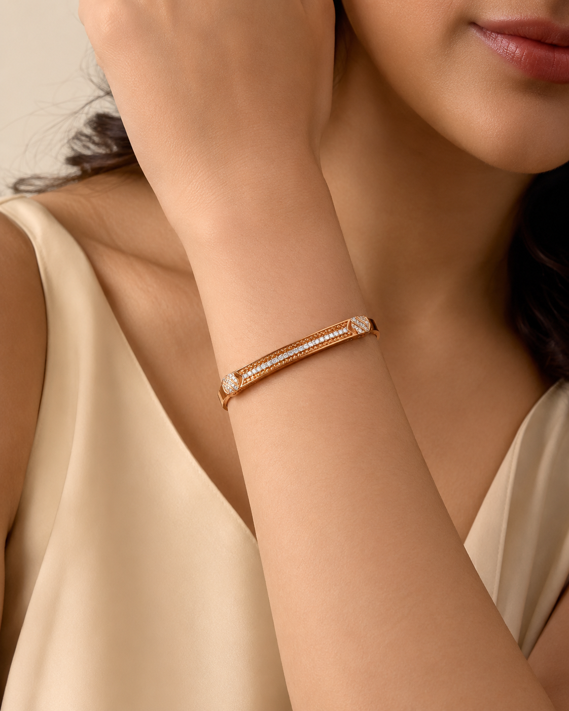 The Cleopatra Royal Filigree Cuff — Gold Plated Royale Bangle by House of Zena, front view — Anti-Tarnish Waterproof Jewellery | House of Zena