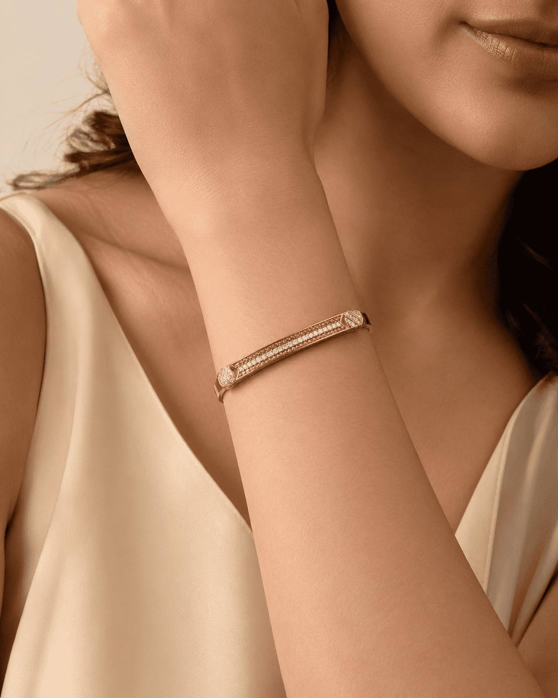 The Cleopatra Royal Filigree Cuff — Gold Plated Royale Bangle by House of Zena, front view