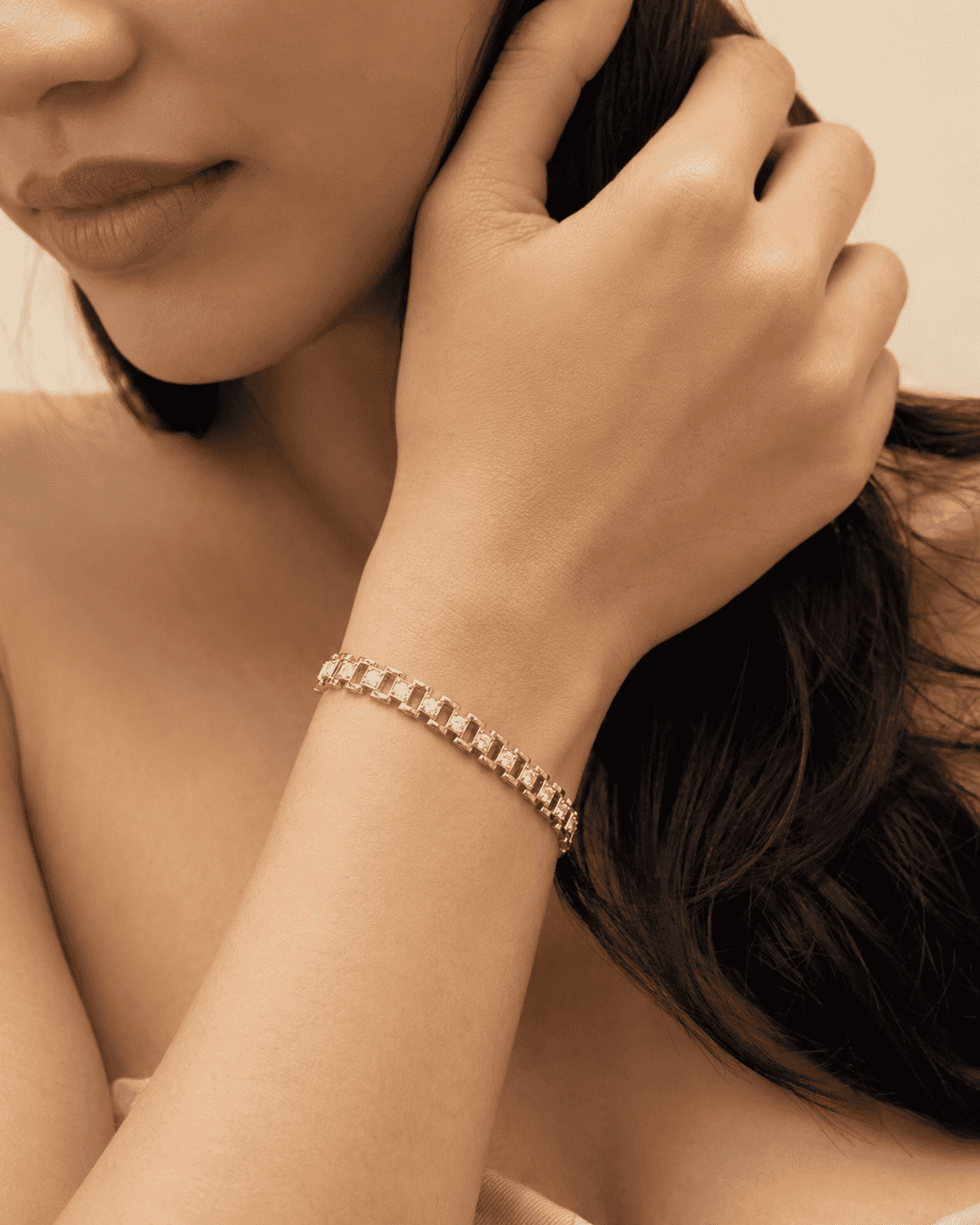 The Chocolate Bar Link Bracelet — Gold Plated Évora Crystal Link Bracelet by House of Zena, front view