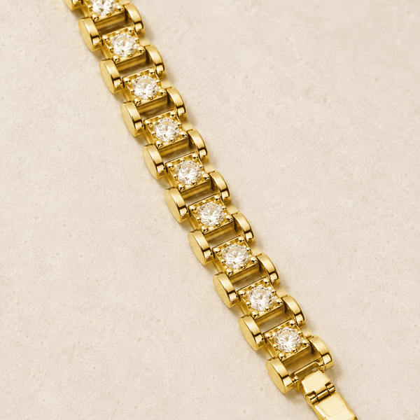 The Chocolate Bar Link Bracelet — Gold Plated Évora Crystal Link Bracelet by House of Zena, styled on model — Anti-Tarnish Waterproof Jewellery | House of Zena