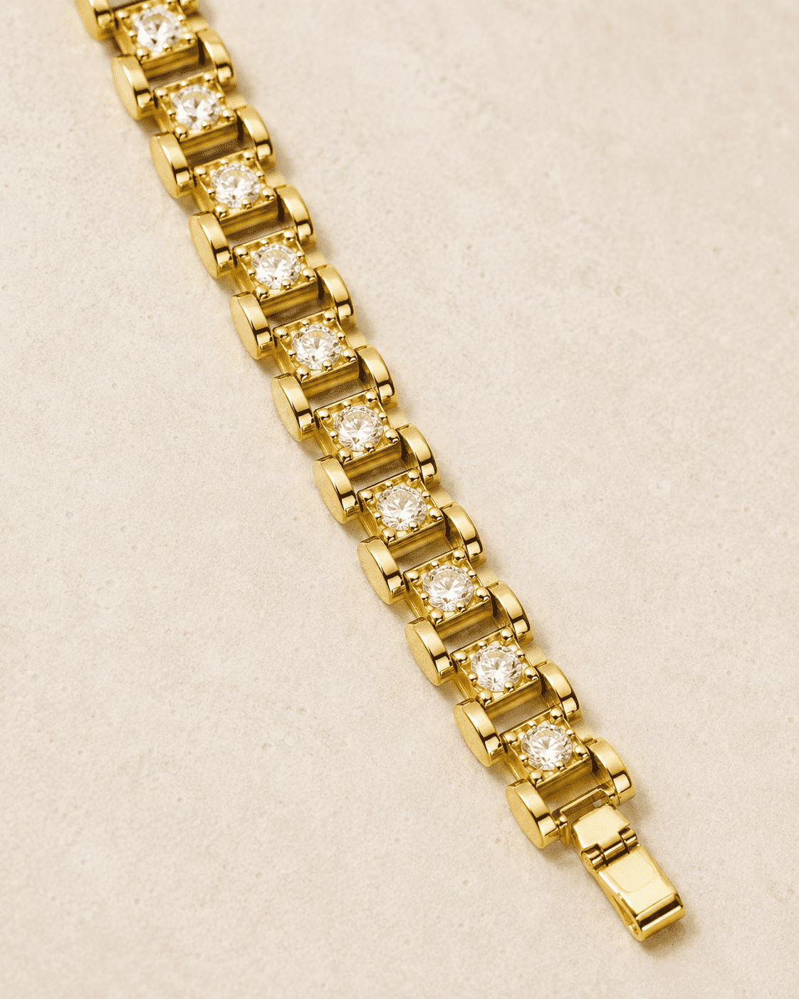 The Chocolate Bar Link Bracelet — Gold Plated Évora Crystal Link Bracelet by House of Zena, styled on model