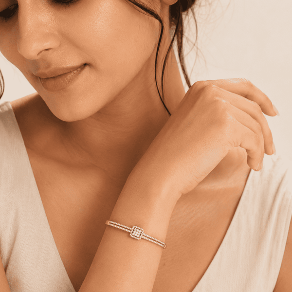The Architectural Frame Bangle — Gold Plated Frame Bangle by House of Zena, front view — Anti-Tarnish Waterproof Jewellery | House of Zena