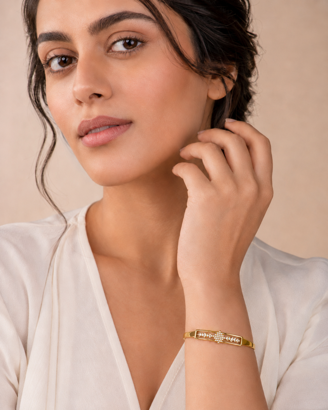 The Minimalist Horizon Bar Cuff — Gold Plated Bar Bangle by House of Zena, front view — Anti-Tarnish Waterproof Jewellery | House of Zena