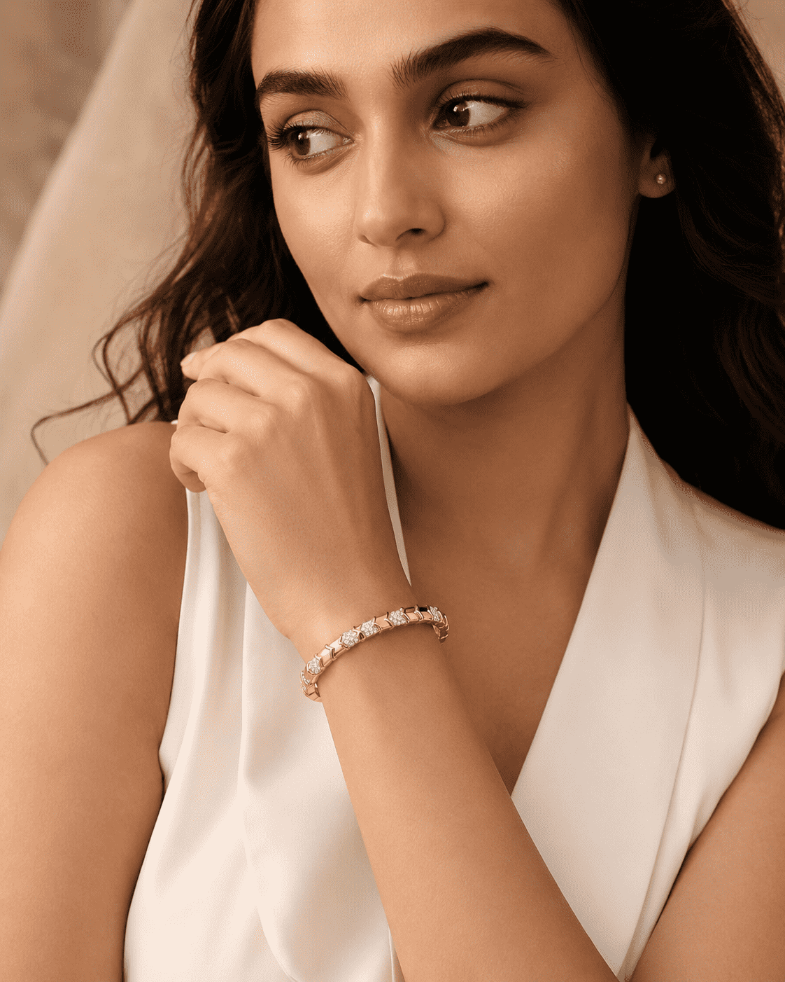 The Wishbone Chevron Bangle — Gold Plated Chevron Pavé Bangle by House of Zena, front view