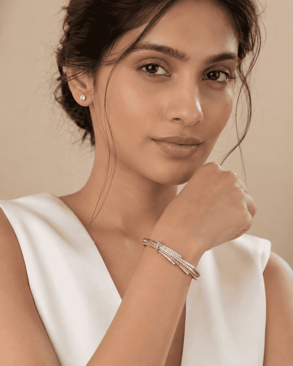 The Silk Ribbon Pavé Bangle — Gold Plated Ribbon Pavé Bangle by House of Zena, front view