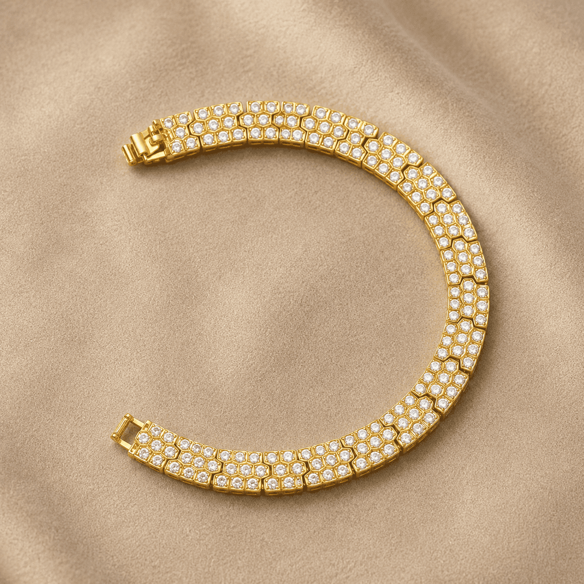The Double Shot Tennis Bracelet — Gold Plated Solène Luxe Tennis Bracelet by House of Zena, close-up detail