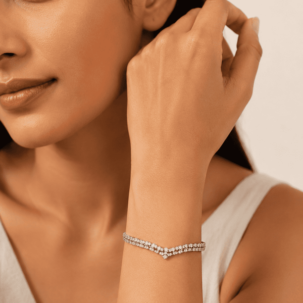 The Croissant Tennis Bangle — Silver-Tone Twist Tennis Bangle by House of Zena, front view — Anti-Tarnish Waterproof Jewellery | House of Zena