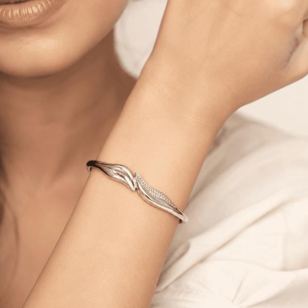 The Melted Butter Wave Bangle — Gold Plated Wave Bangle by House of Zena, front view — Anti-Tarnish Waterproof Jewellery | House of Zena