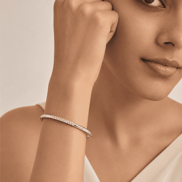 The Skinny Dip Stacking Bangle — Silver-Tone Slim Pavé Bangle by House of Zena, front view — Anti-Tarnish Waterproof Jewellery | House of Zena
