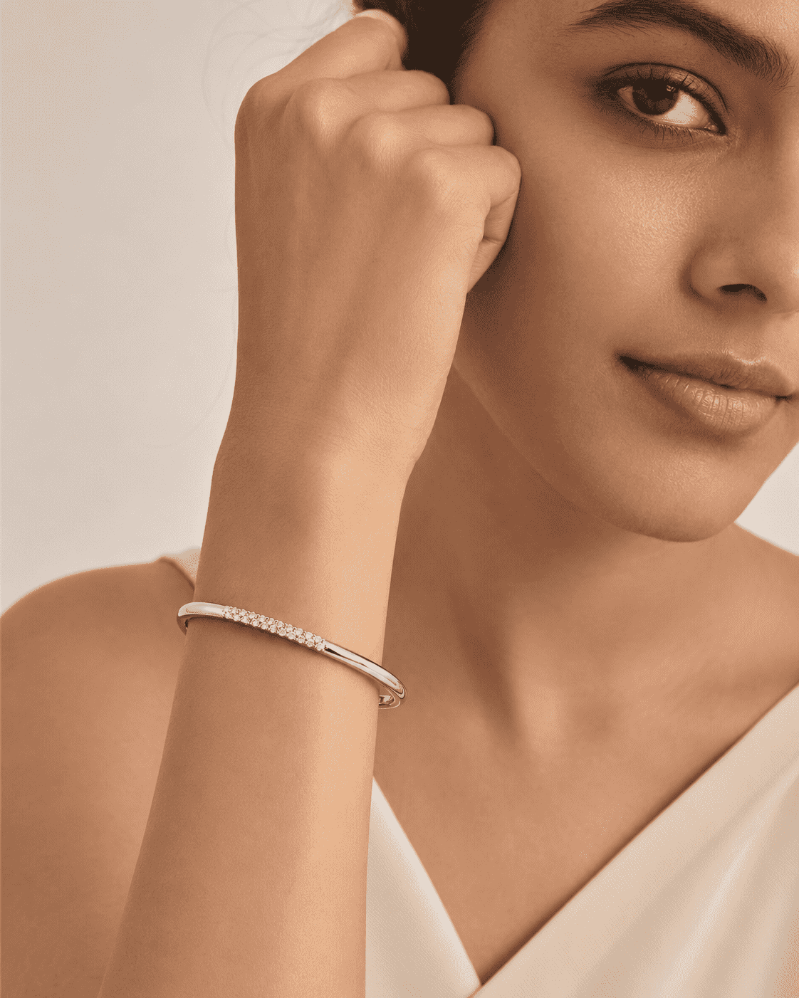 The Skinny Dip Stacking Bangle — Silver-Tone Slim Pavé Bangle by House of Zena, front view