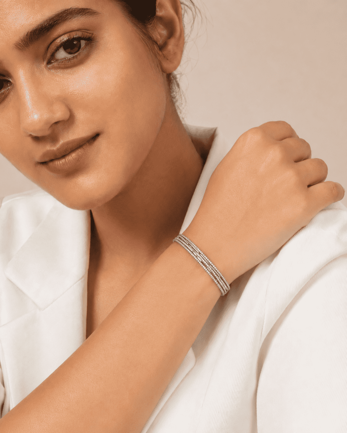 The Fast Track Triple Bangle — Gold Plated Linear Pavé Bangle by House of Zena, front view
