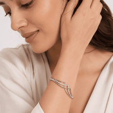 The Liquid Gold Contour Cuff — Silver-Tone Curve Bangle by House of Zena, front view