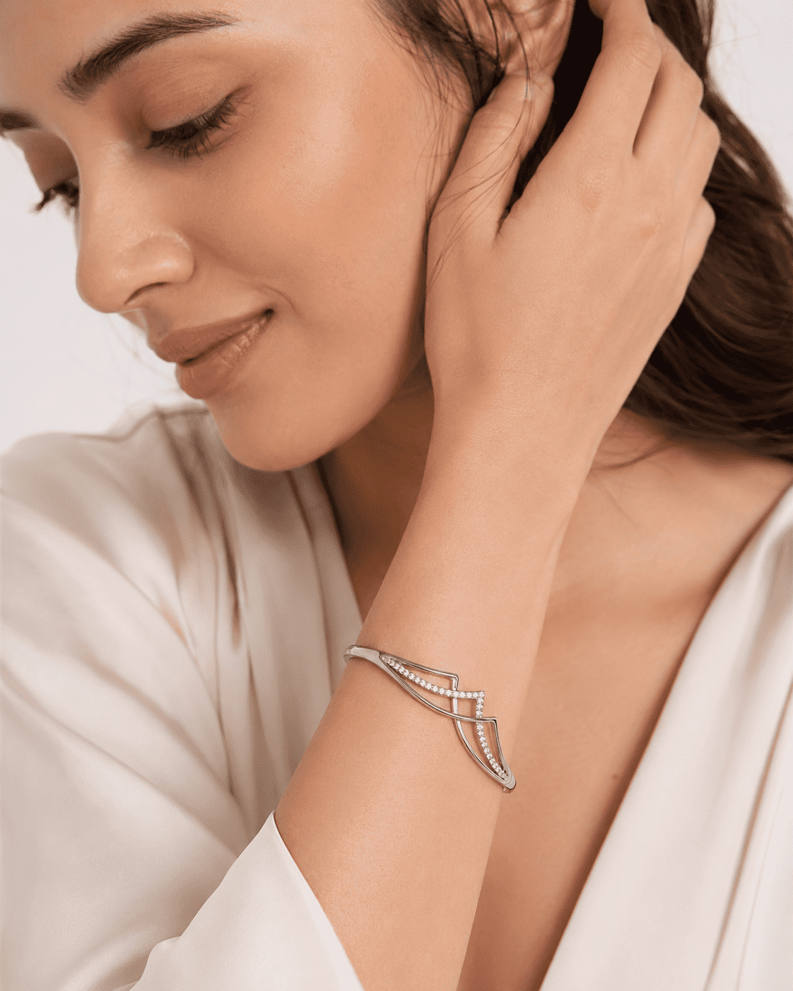 The Liquid Gold Contour Cuff — Silver-Tone Curve Bangle by House of Zena, front view