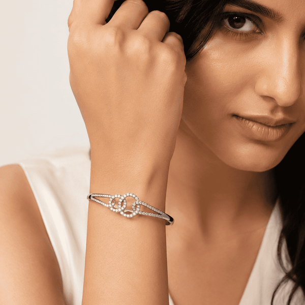 The Chain Reaction Pavé Bangle — Gold Plated Link Pavé Bangle by House of Zena, front view — Anti-Tarnish Waterproof Jewellery | House of Zena