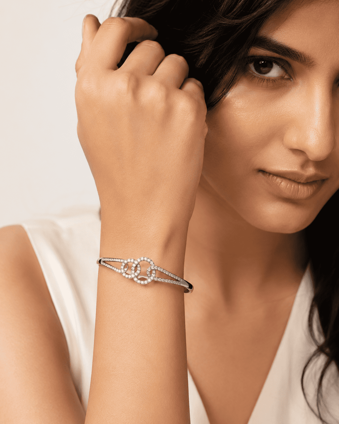 The Chain Reaction Pavé Bangle — Gold Plated Link Pavé Bangle by House of Zena, front view