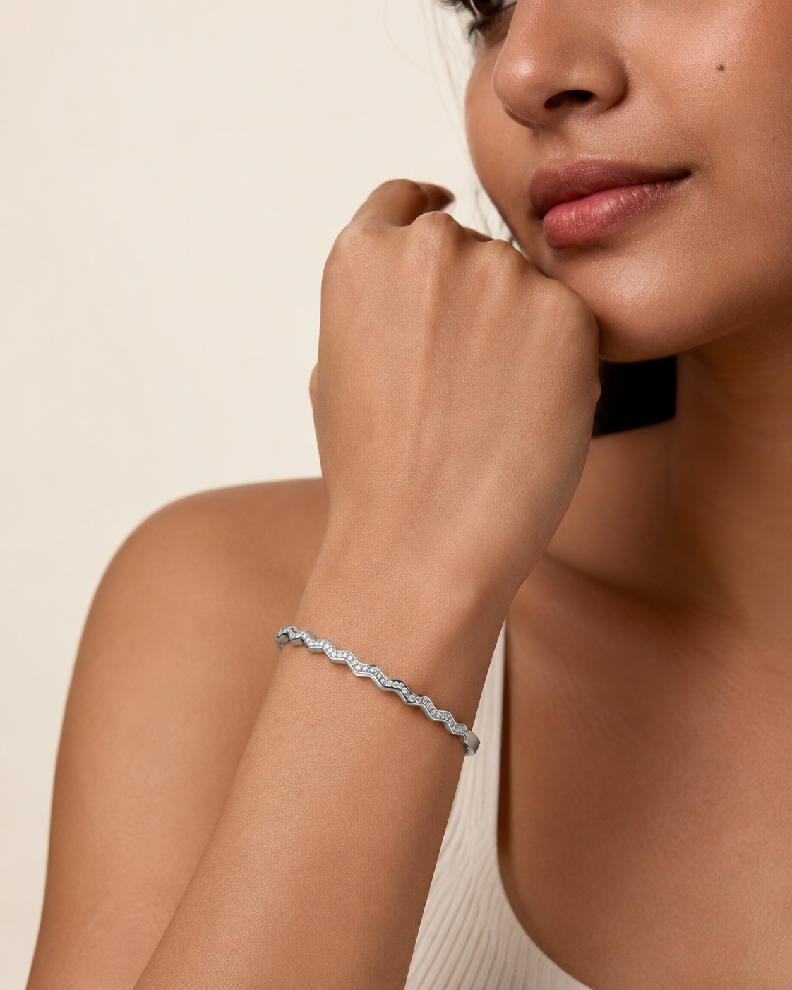 The High Tide Ripple Bangle — Gold Plated Linéa Wave Pavé Bangle by House of Zena, front view — Anti-Tarnish Waterproof Jewellery | House of Zena