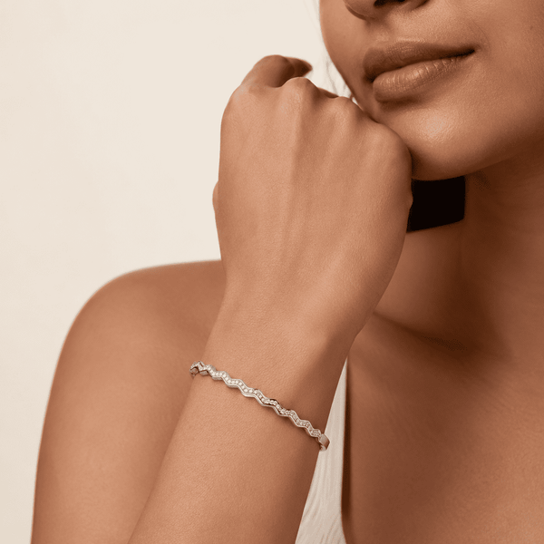 The High Tide Ripple Bangle — Gold Plated Linéa Wave Pavé Bangle by House of Zena, front view — Anti-Tarnish Waterproof Jewellery | House of Zena