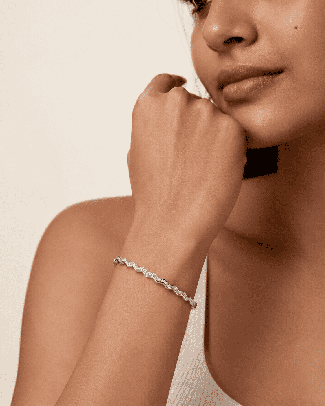 The High Tide Ripple Bangle — Gold Plated Linéa Wave Pavé Bangle by House of Zena, front view