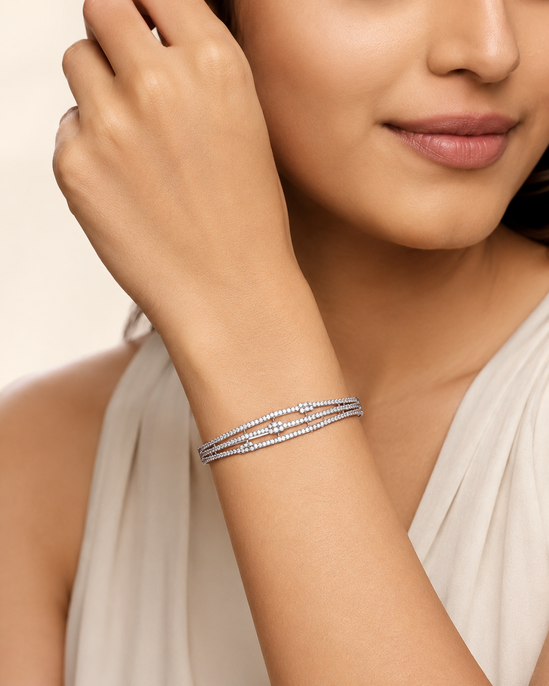 The Dual Lineage Pavé Cuff — Gold Plated Parallel Pavé Bangle by House of Zena, front view — Anti-Tarnish Waterproof Jewellery | House of Zena