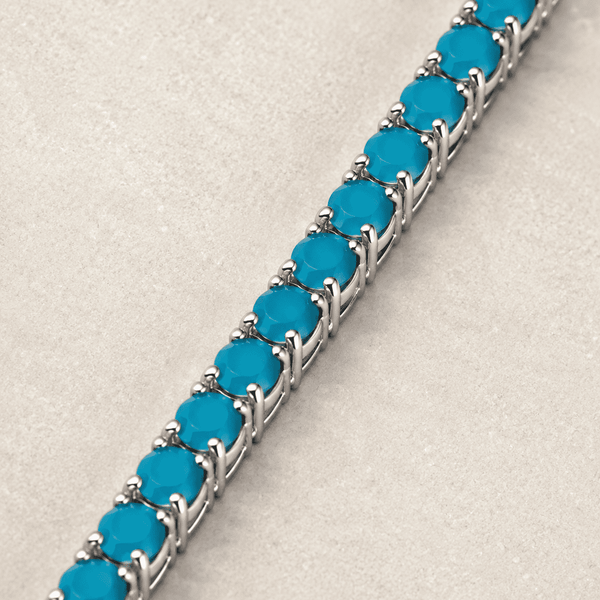 The Swimming Pool Tennis Bracelet — Silver-Tone Tennis Bracelet by House of Zena, styled on model — Anti-Tarnish Waterproof Jewellery | House of Zena