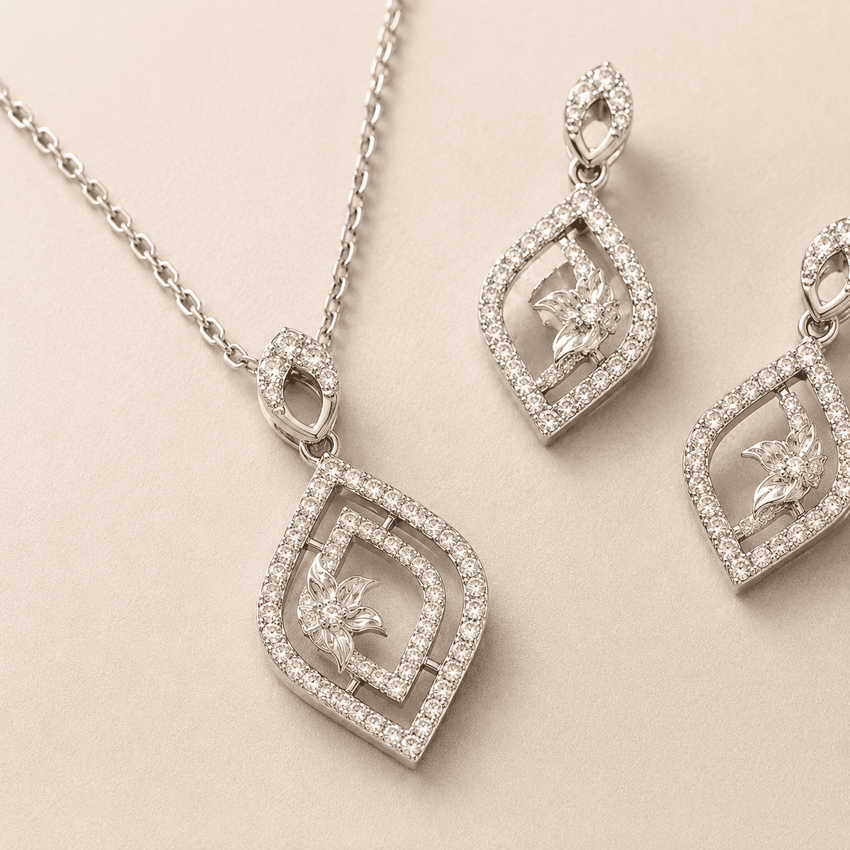 The Morning Bloom Coffee & Cake Set — Gold Plated Morning Bloom Pendant Set by House of Zena, styled on model