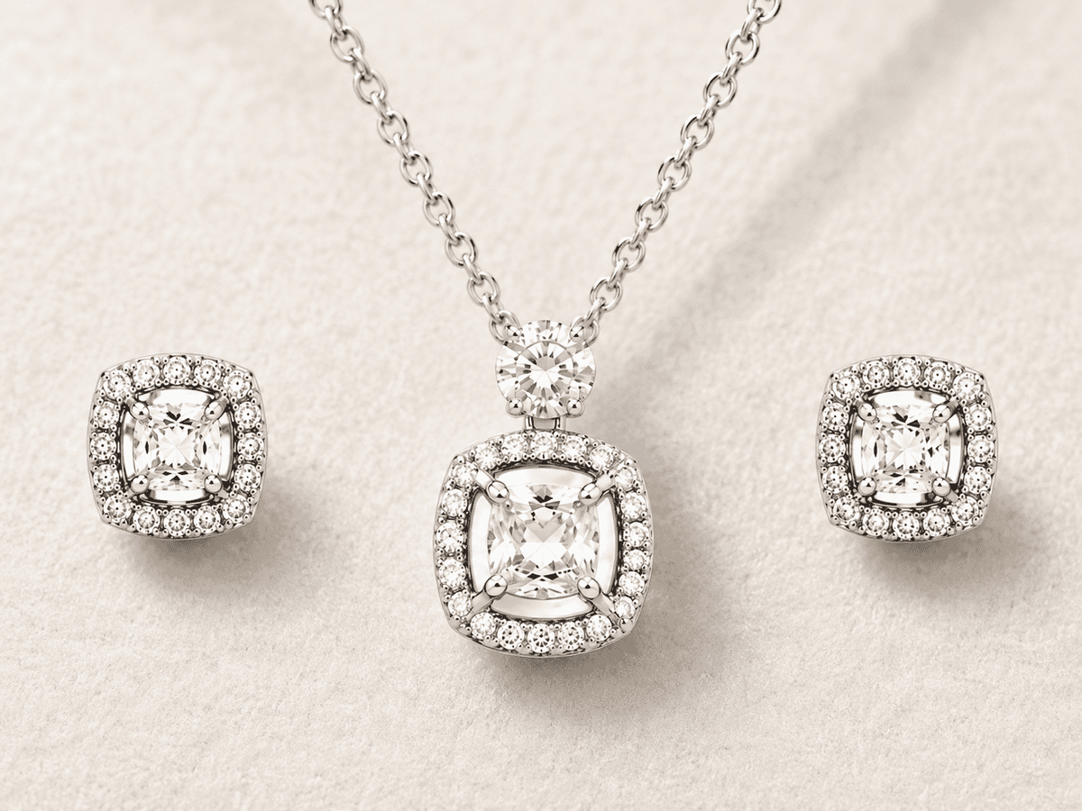 The Sunny Side Up Solitaire Set — Gold Plated Halo Pendant Set by House of Zena, close-up detail