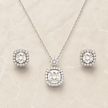 The Sunny Side Up Solitaire Set — Gold Plated Halo Pendant Set by House of Zena, worn on model