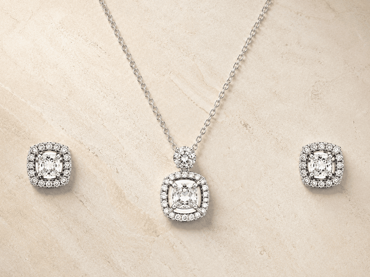 The Sunny Side Up Solitaire Set — Gold Plated Halo Pendant Set by House of Zena, side angle