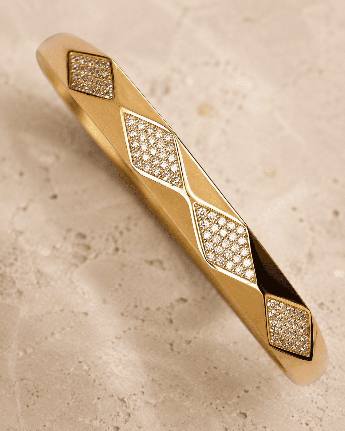 The Diamond Cut Mirror Bangle — Gold Plated Prism Bangle by House of Zena, close-up detail