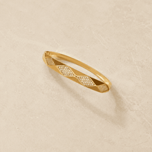 The Diamond Cut Mirror Bangle — Gold Plated Prism Bangle by House of Zena, worn on model