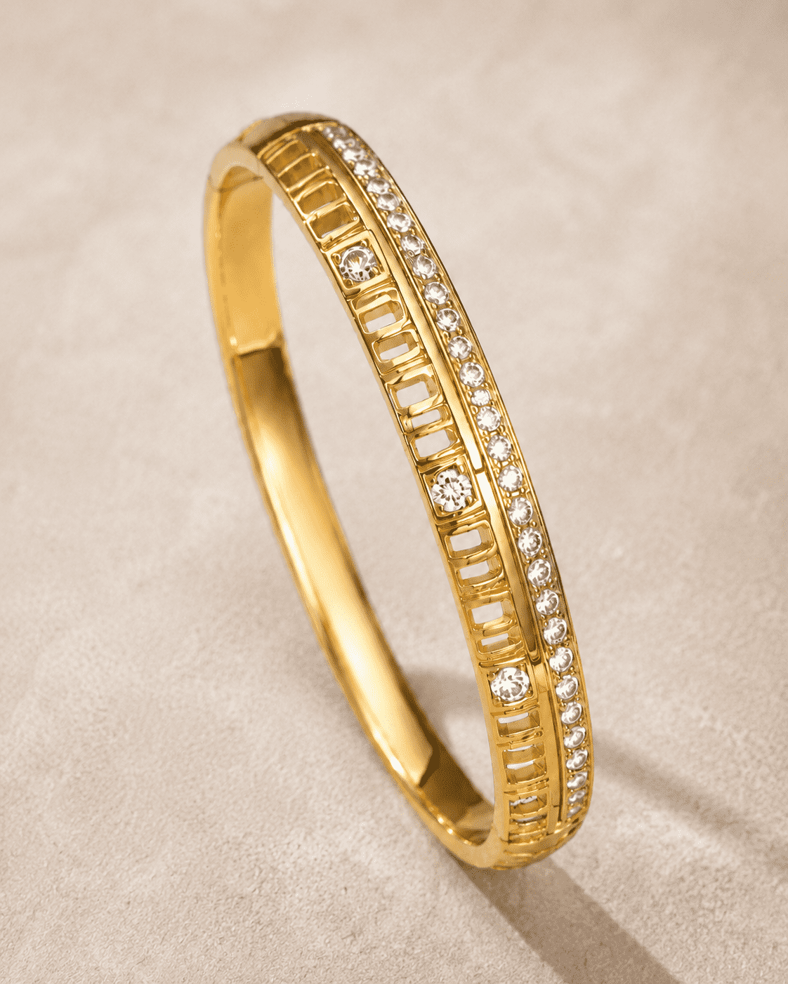 The Golden Highway Pavé Bangle — Gold Plated Golden Linea Bangle by House of Zena, close-up detail