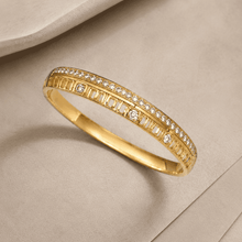 The Golden Highway Pavé Bangle — Gold Plated Golden Linea Bangle by House of Zena, side angle