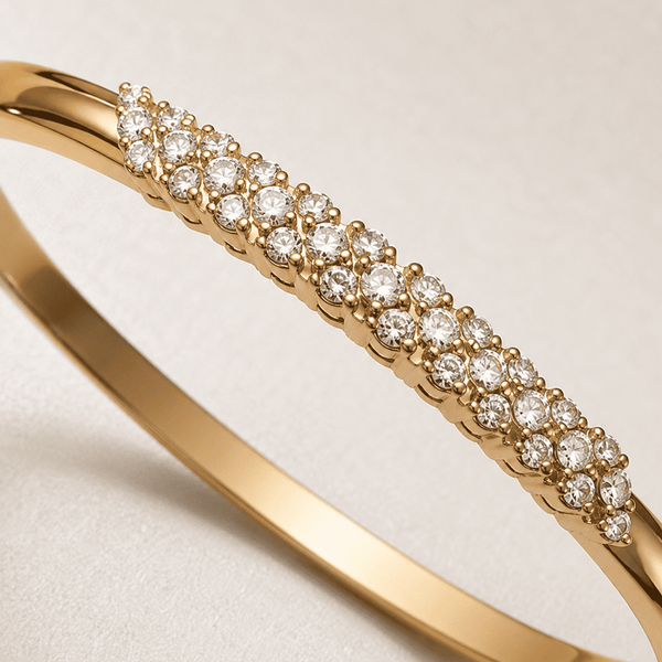 The Sparkling Donut Bangle — Gold Plated Pavé Bangle by House of Zena, styled on model — Anti-Tarnish Waterproof Jewellery | House of Zena