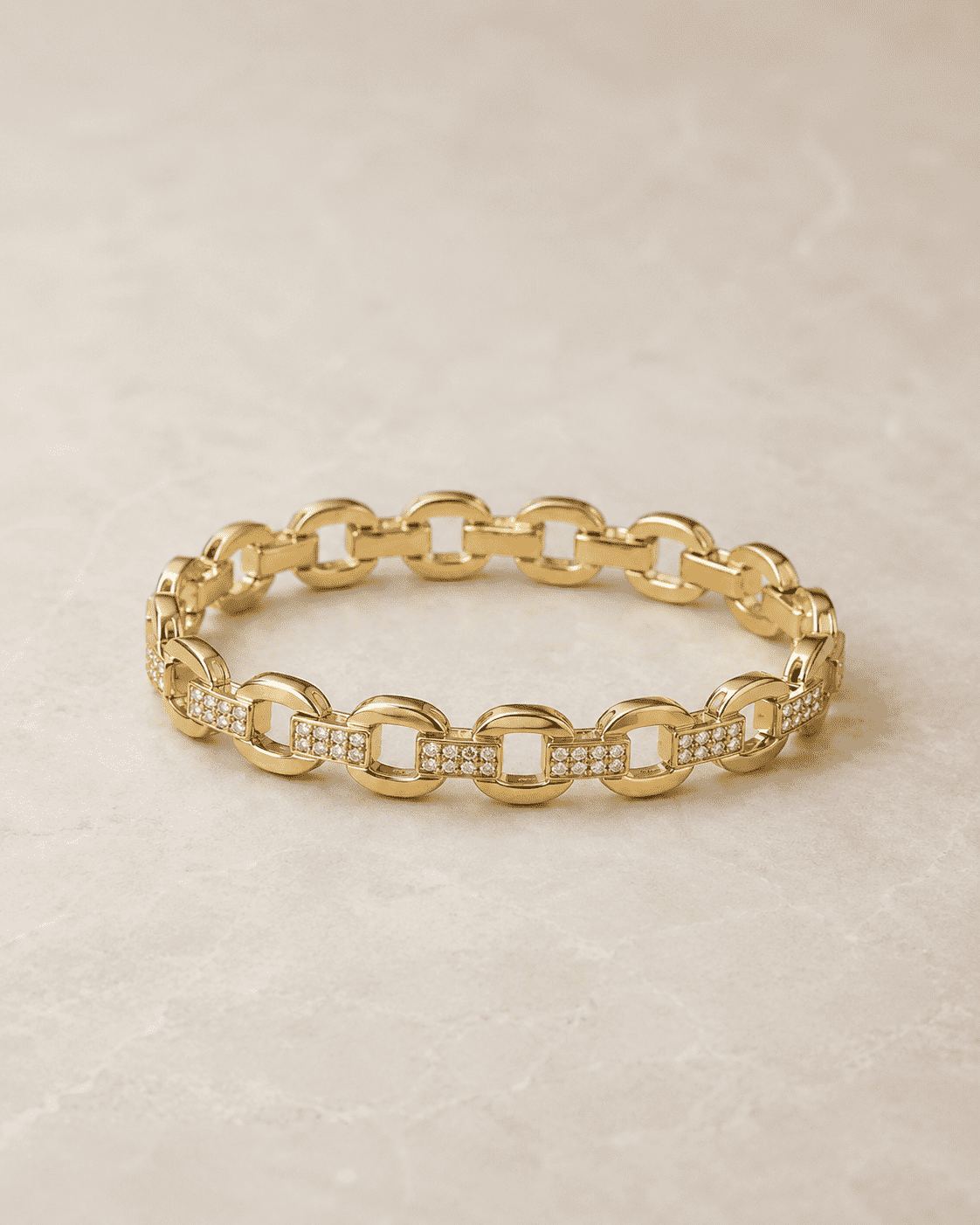 The Paperclip Stacking Cuff — Gold Plated Link Bangle by House of Zena, worn on model