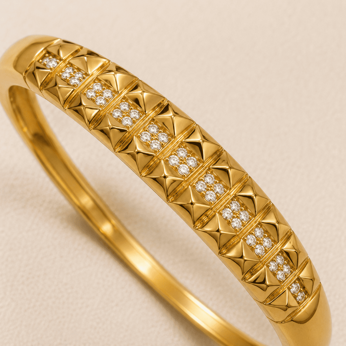 The Rock & Roll Studded Bangle — Gold Plated Studded Bangle by House of Zena, styled on model
