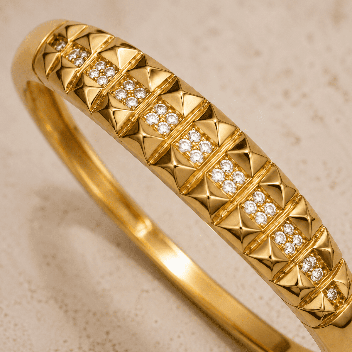 The Rock & Roll Studded Bangle — Gold Plated Studded Bangle by House of Zena, close-up detail