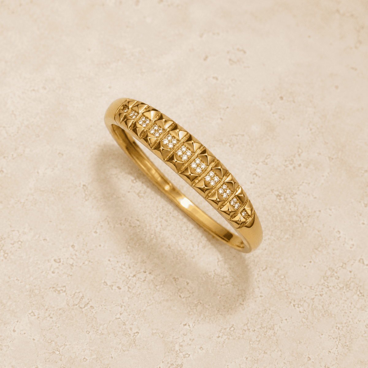 The Rock & Roll Studded Bangle — Gold Plated Studded Bangle by House of Zena, worn on model