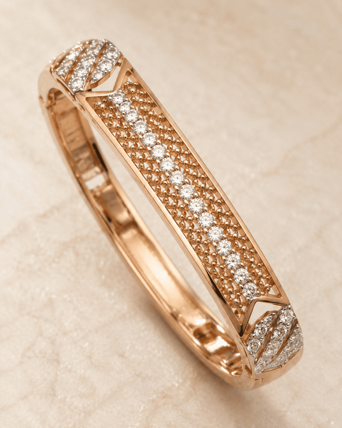 The Cleopatra Royal Filigree Cuff — Gold Plated Royale Bangle by House of Zena, styled on model