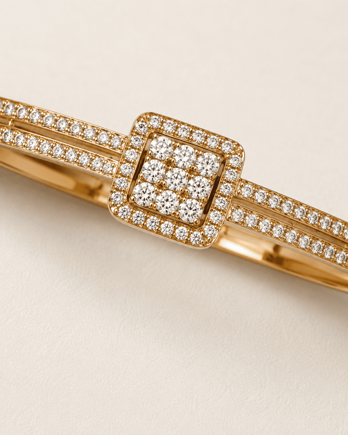 The Architectural Frame Bangle — Gold Plated Frame Bangle by House of Zena, styled on model